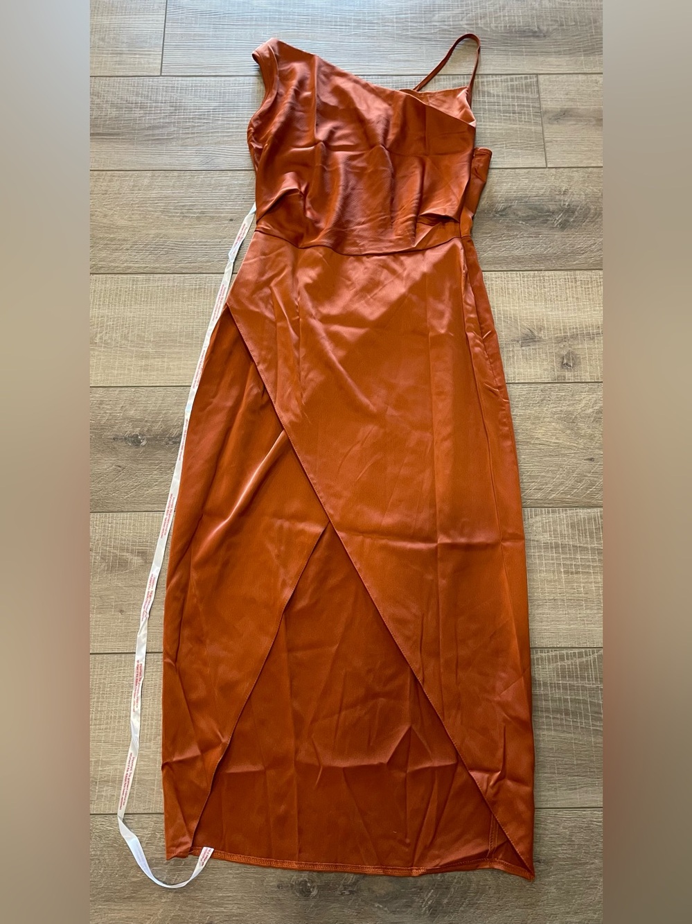 Brand New Boutique Rust Orange Satin Wrap Midi Dress - Women's